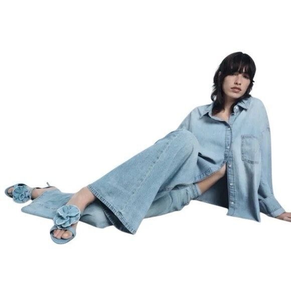 NWT Zara Floral Denim Heels Sandals - Picture 4 of 15